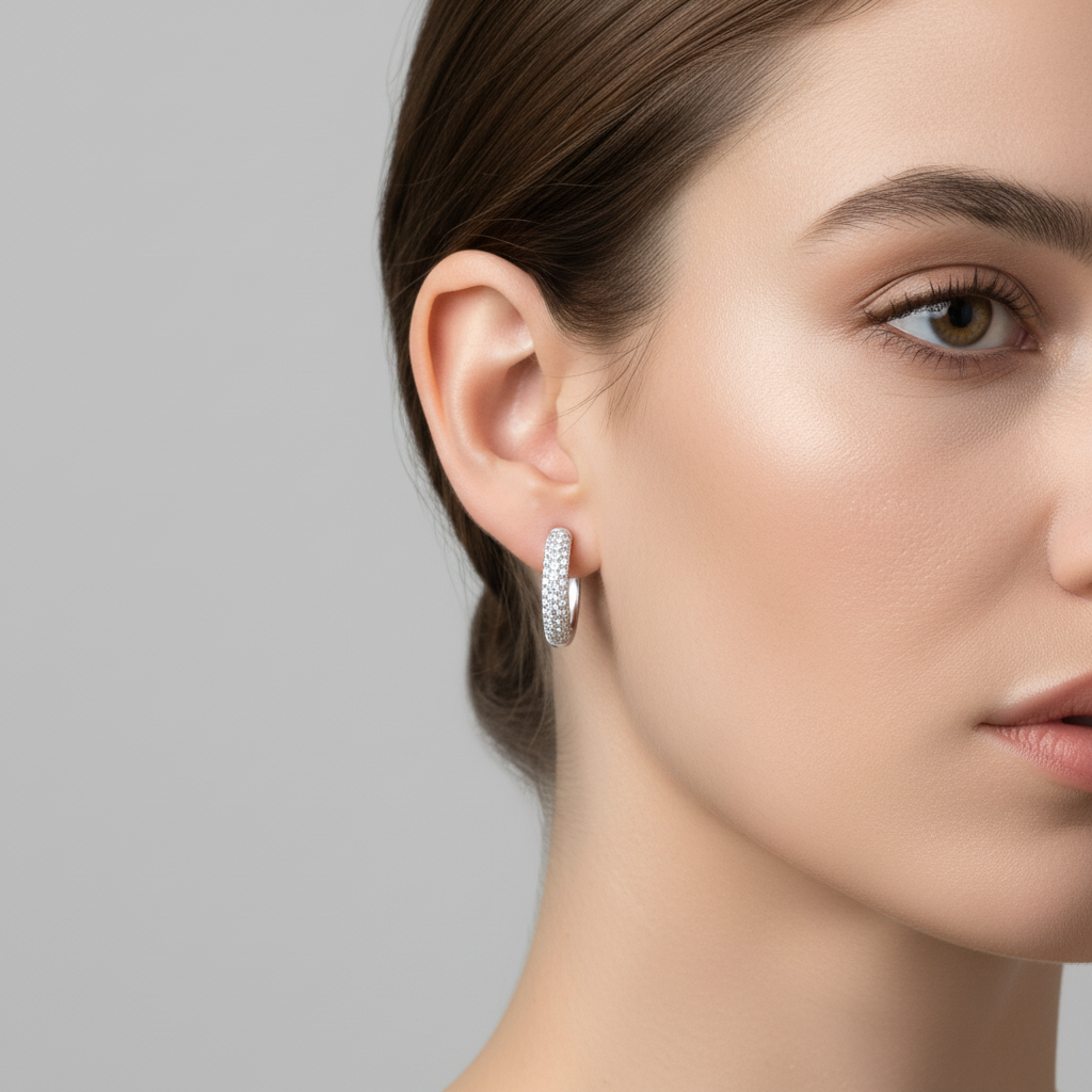 925 Sterling Silver Multi Row Hoop Earrings for Women – Pave Diamond Look Huggie Hoops | Luxury Statement Jewelry