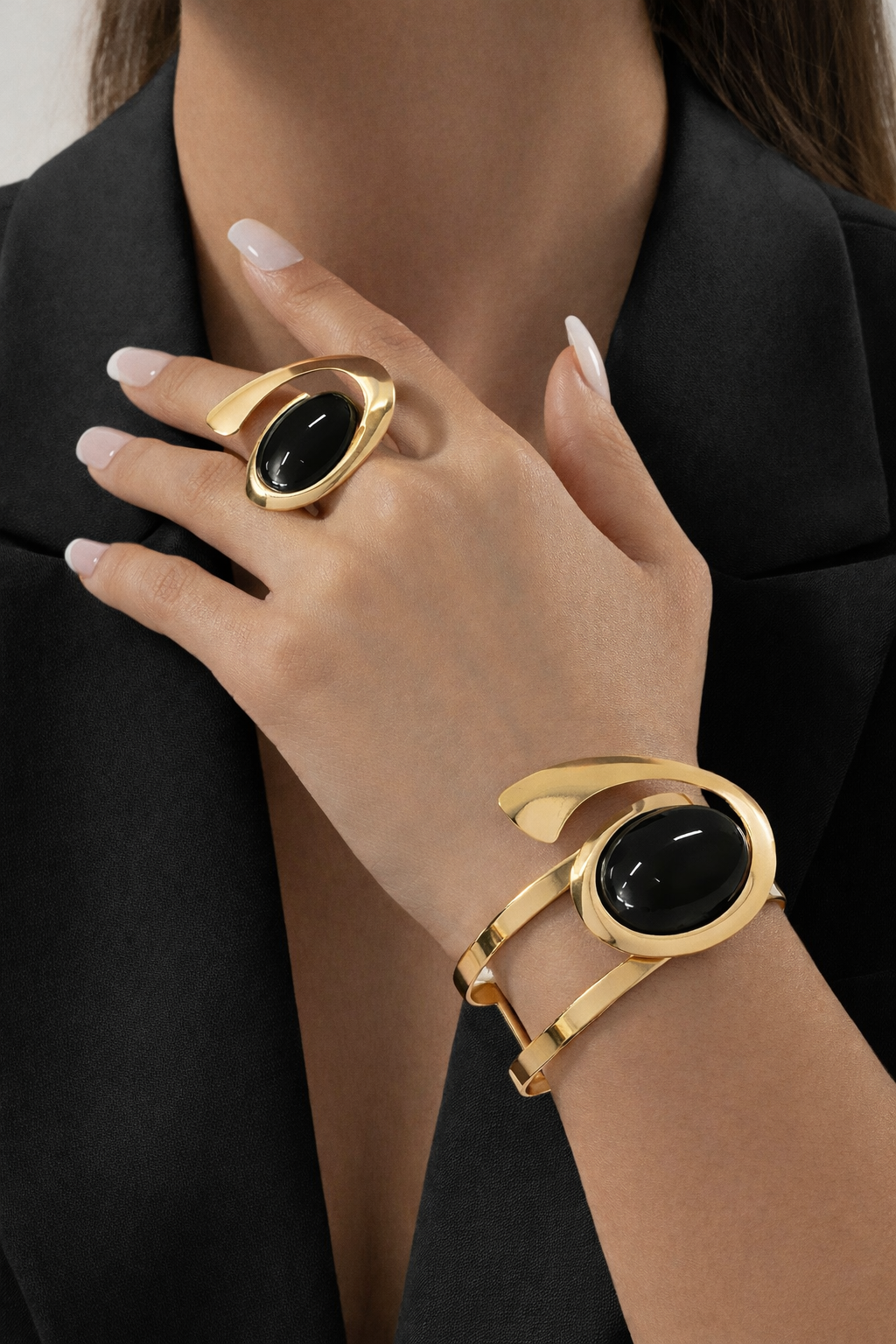 Luxury Gold Pearl Bracelet & Statement Ring Set – Elegant Minimal Jewelry for Women | Available in Multiple Colors