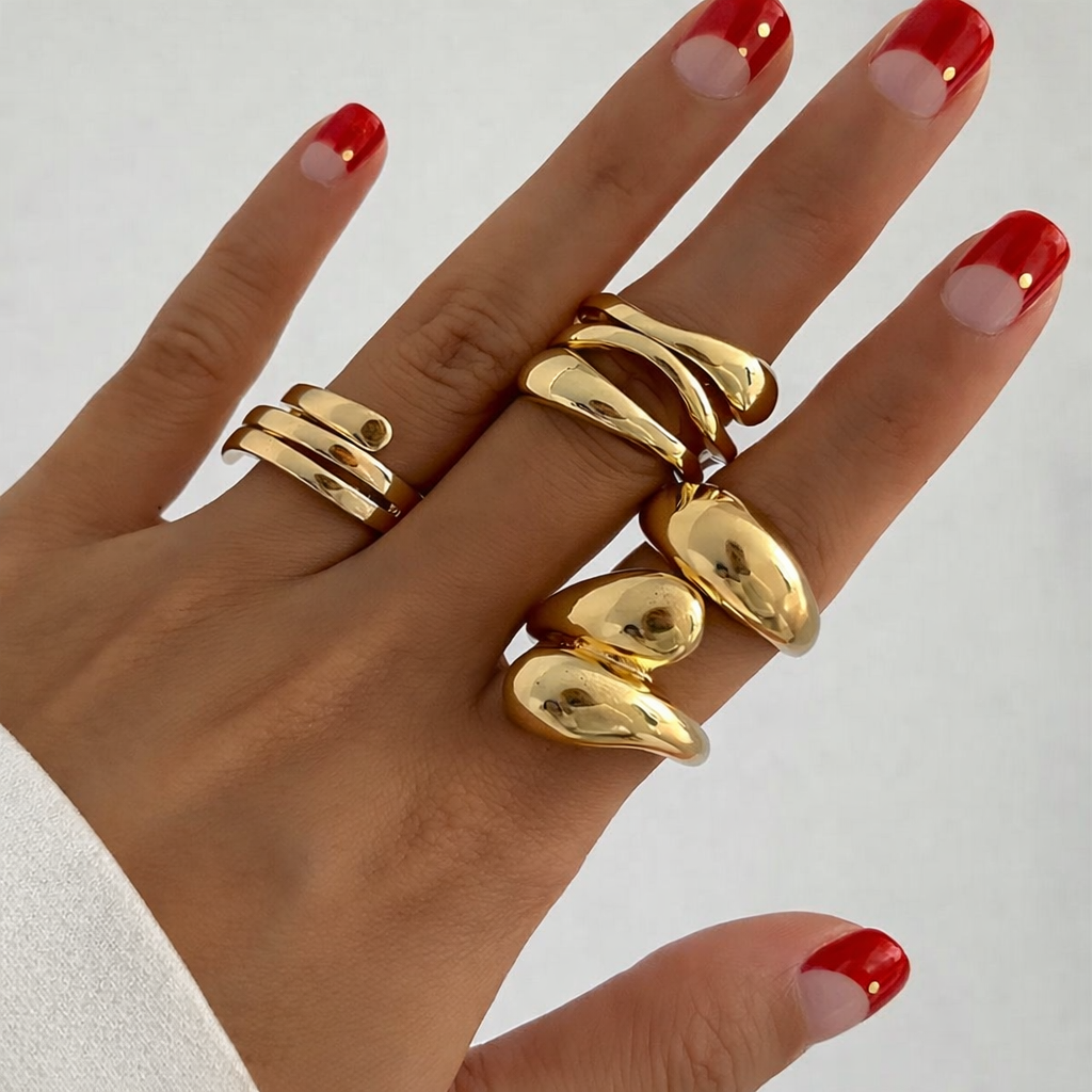 Chunky Statement Rings Set | Minimalist Gold-Tone | Luvia