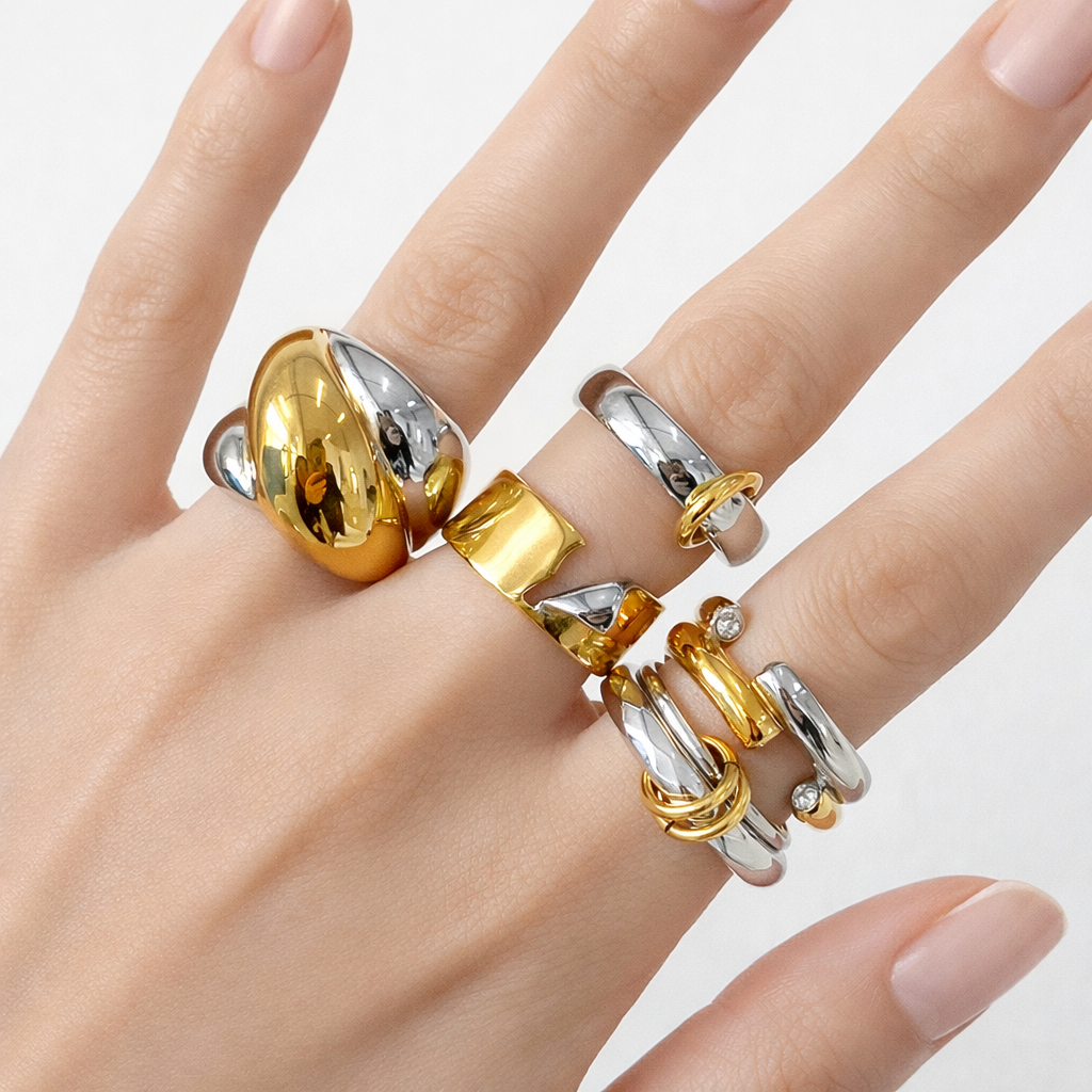 Gold & Silver Stackable Rings Set – Luxury Minimal Statement Jewelry | Luvia Global