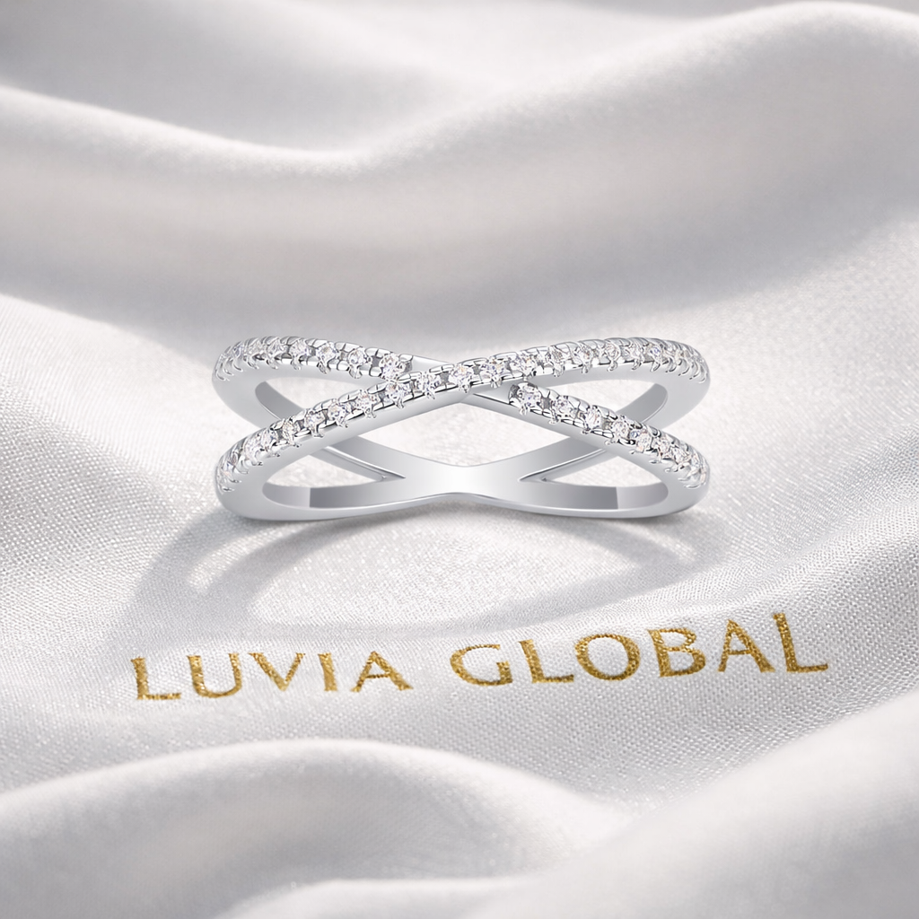 925 Sterling Silver Crossover Ring for Women – Minimalist Diamond Look Elegant Band | Luxury Everyday Jewelry