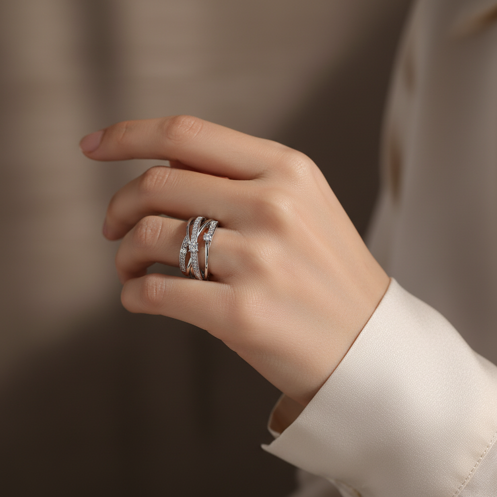 925 Sterling Silver Multi Band Ring for Women – Twisted Pave Statement Ring | Modern Luxury Jewelry