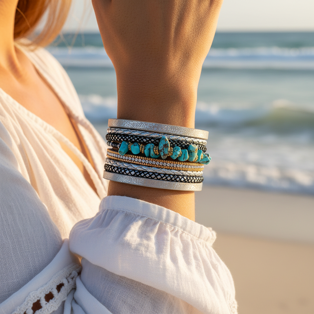 Azure Edge | Turquoise Leather Cuff Bracelet