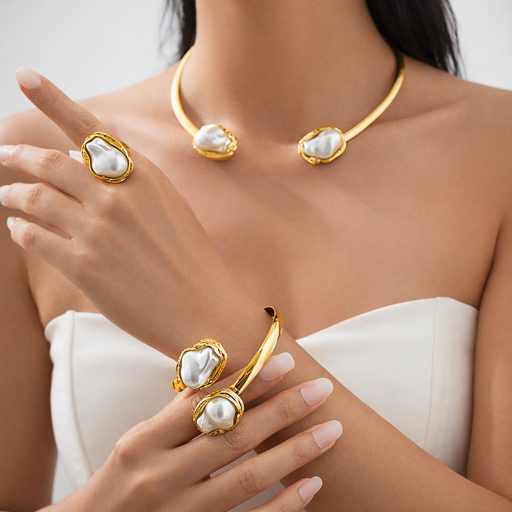 Luxury Gold Baroque Pearl Jewelry Set – Timeless Elegance for Modern Women