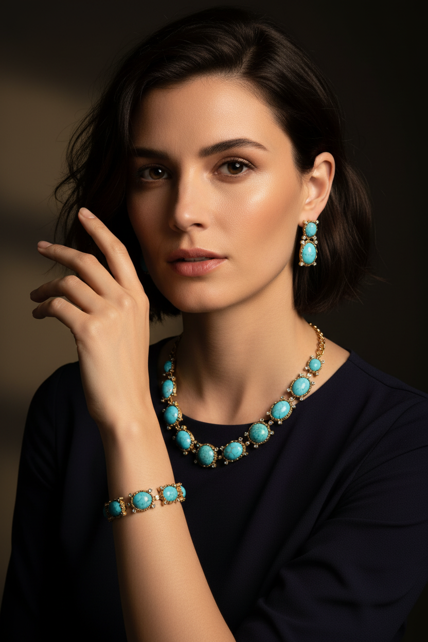 Retro-style, Fashionably Luxurious Earring And Necklace Set