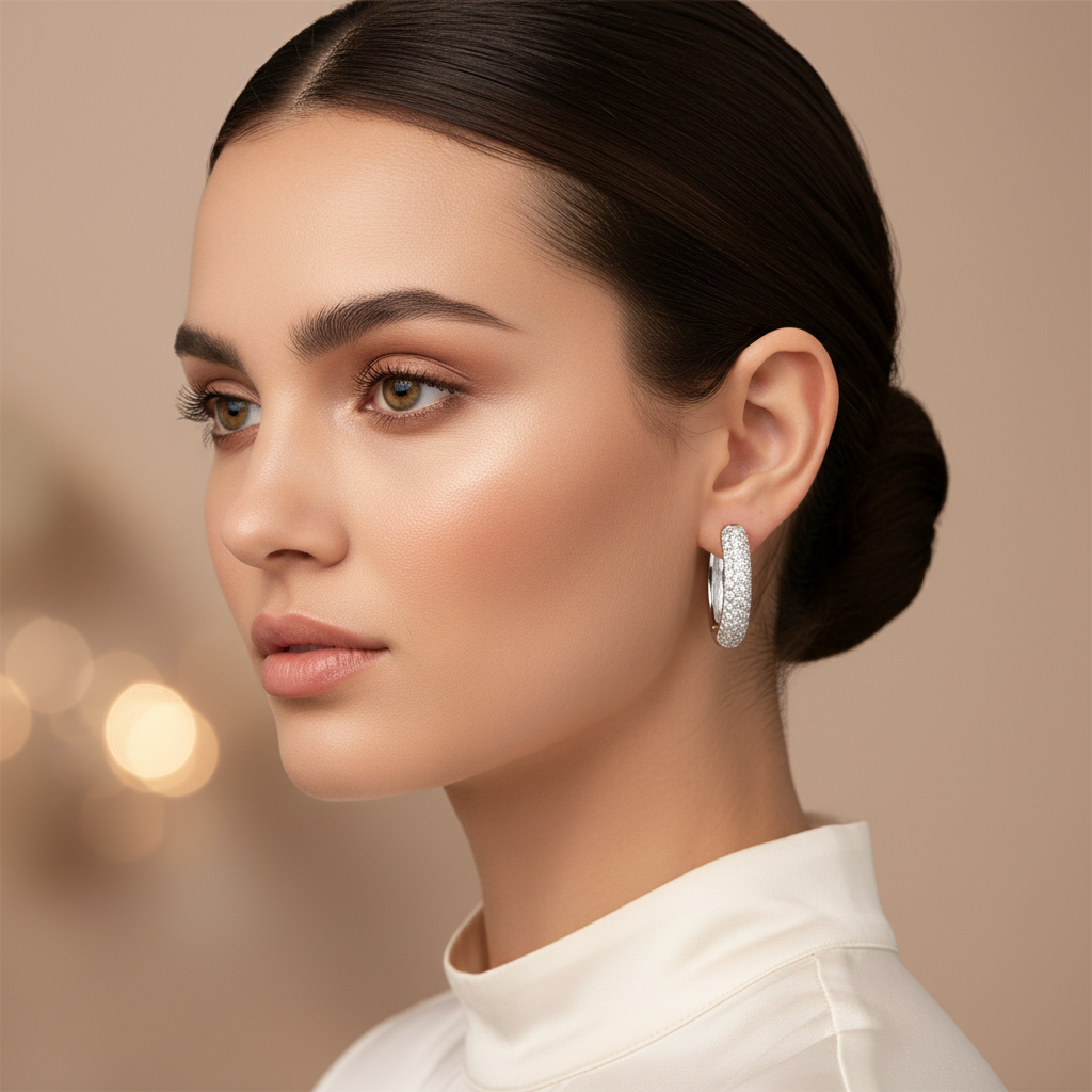 925 Sterling Silver Pave Hoop Earrings for Women – Sparkling CZ Huggie Hoops | Luxury Minimal Jewelry