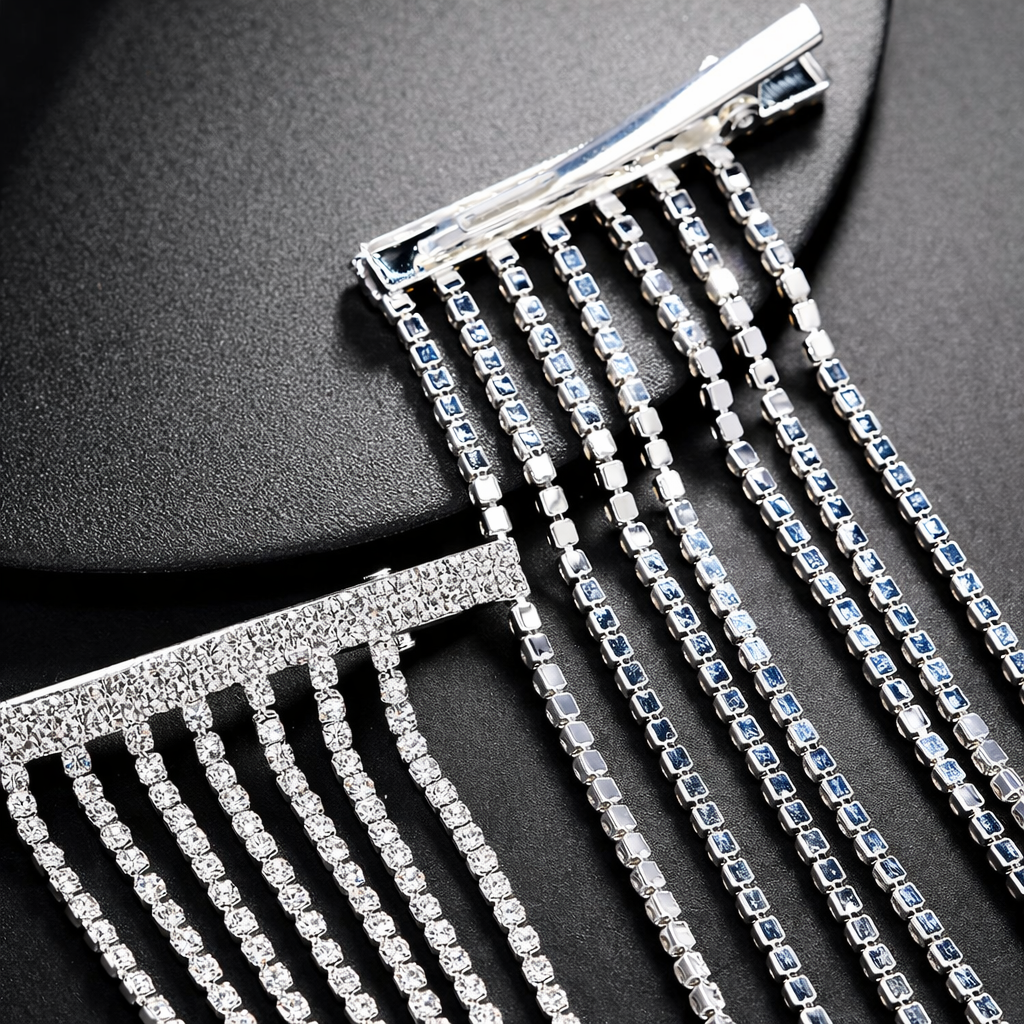 Luxury Crystal Fringe Hair Clip for Women – Silver Statement Hair Accessory | Elegant Rhinestone Chain Barrette