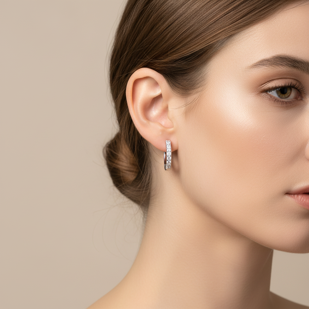 925 Sterling Silver Pave Hoop Earrings for Women – Minimalist Huggie Hoops | Elegant Everyday Jewelry