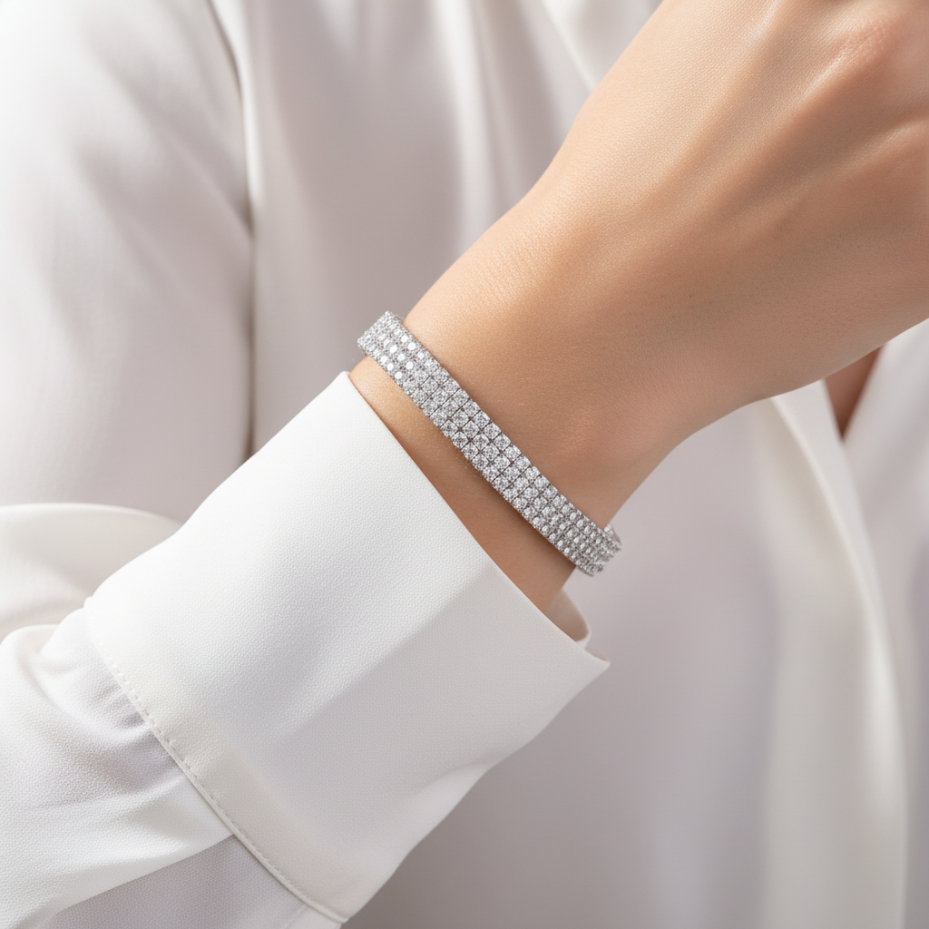 925 Sterling Silver Tennis Bracelet for Women – Multi Row Diamond Look Bracelet | Luxury Statement Jewelry